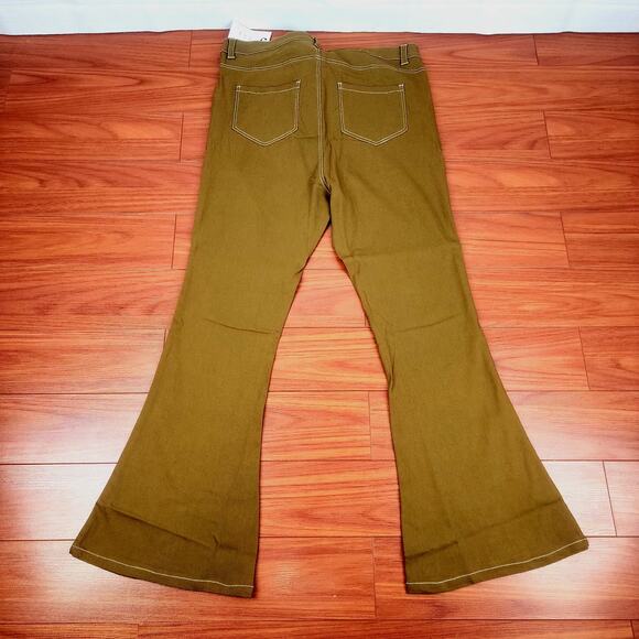 UNIQUE VINTAGE 2X/18 brown flared high waist 5 pocket pants NWT Festival Hippie - Picture 2 of 8